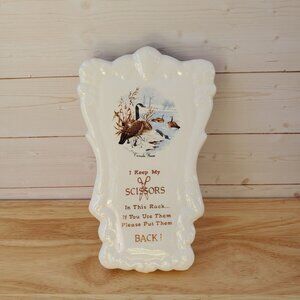 VTG Ceramic Scissors Holder Wall Mount Canada Geese Design Sittre Ceramics 1982